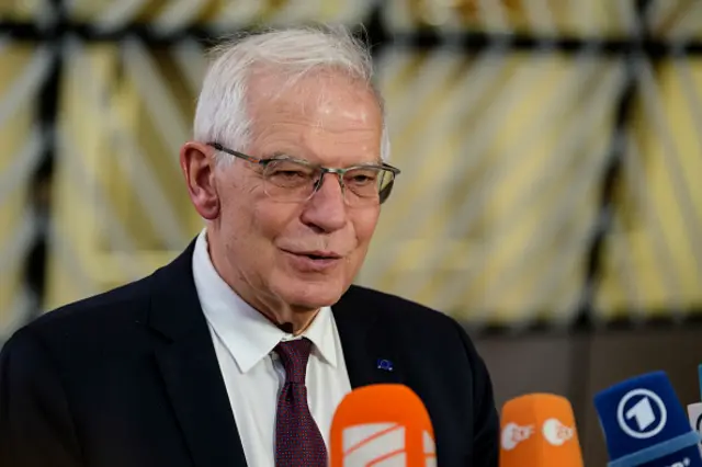 Josep Borrell speaking to reporters