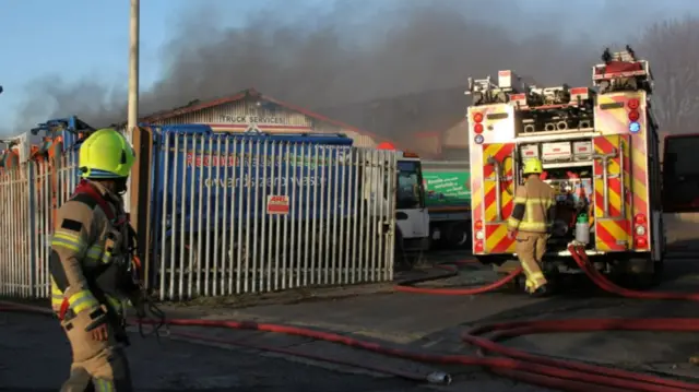 Firefighters tackle fire at industrial unit in Barnsley