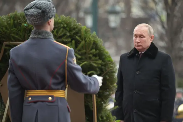 Putin attends a wreath laying ceremony at the Russian Tomb of the Unknown Soldier on Wednesday