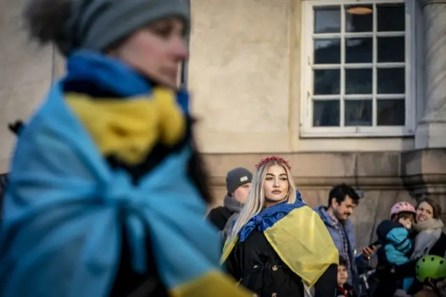 Protest outside Russian embassy in Copenhagen, Denmark.