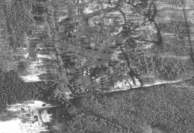 Maxar Technologies' satellite image purportedly showing troop tents and housing area in Pochep, western Russia. Photo: 22 February 2022