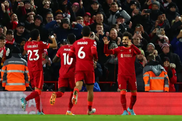 Mohamed Salah scores his second for Liverpool