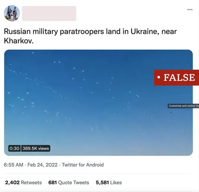 Alleged image of Russian paratroopers