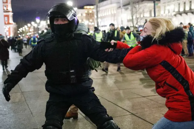 A protester is detained in Saint Petersburg