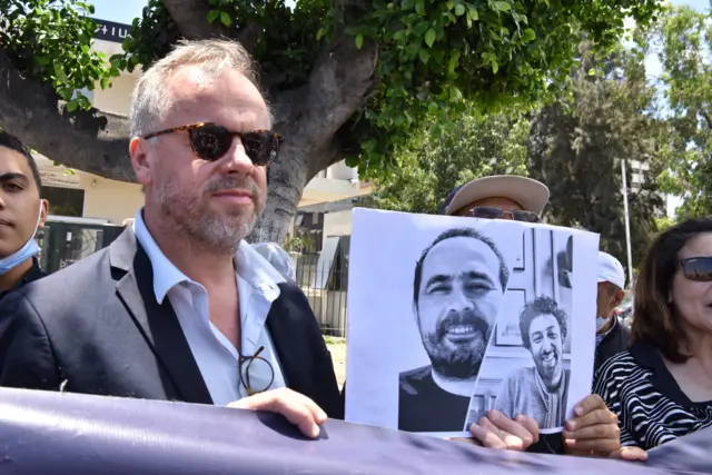 Director general of Reporters Without Borders Christophe Deloire attends a demonstration in support of Moroccan journalist Soulaimane Raissouni last year