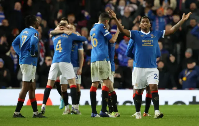 Alfredo Morelos salutes the crowd at full-time