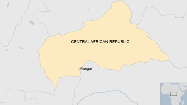 A map showing Bangui in the Central African Republic.