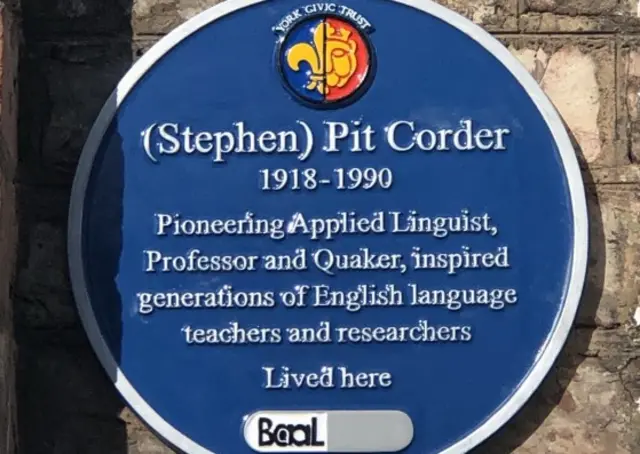 Blue plaque dedicated to Professor Stephen Pit Corder