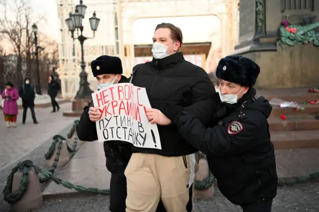 A protester being detained in Pushkinskaya Square on 24 February