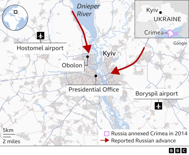 Map showing possible advance on Kyiv