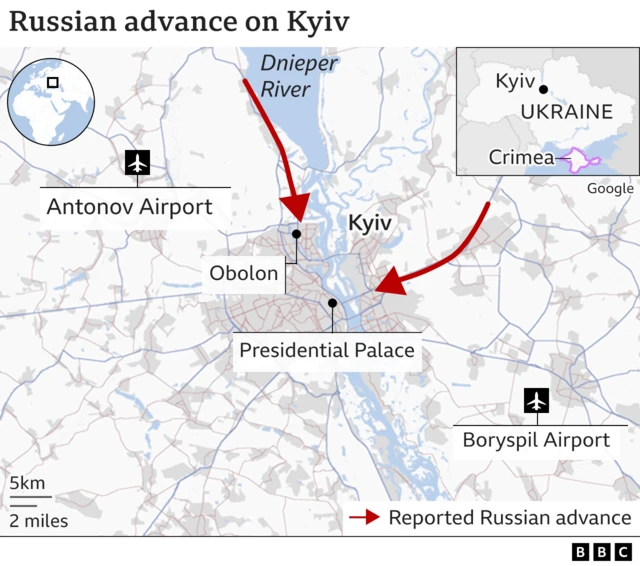 Russian advance on Kyiv mapped