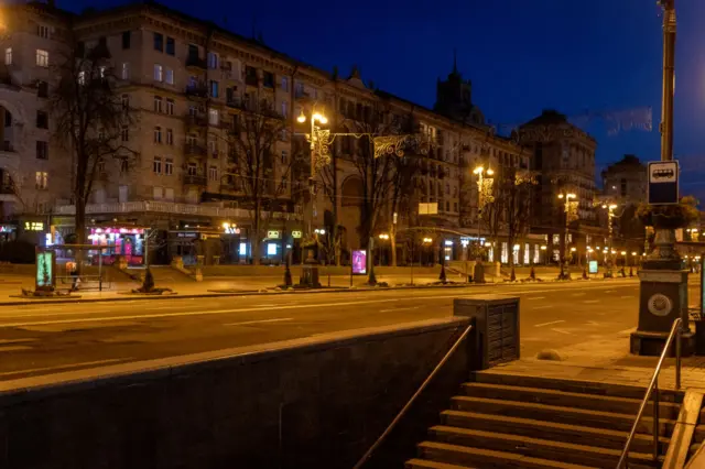 Empty streets in Kyiv on Friday night