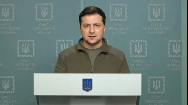 Ukrainian President Zelensky delivering a national address on Friday morning