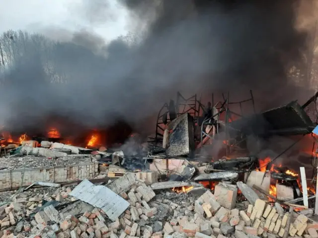 A destroyed site of Ukraine's state border guard service (DPSA) in Kyiv region. Photo: 24 February 2022