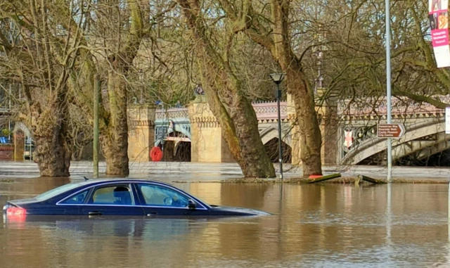 Car in flooded St George's Field York