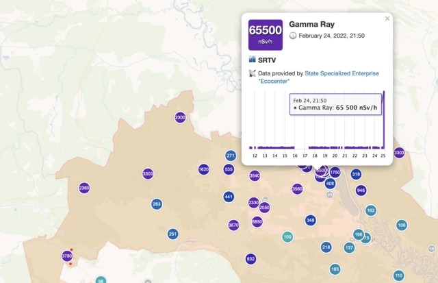 A map of where the radiation spikes are occurring