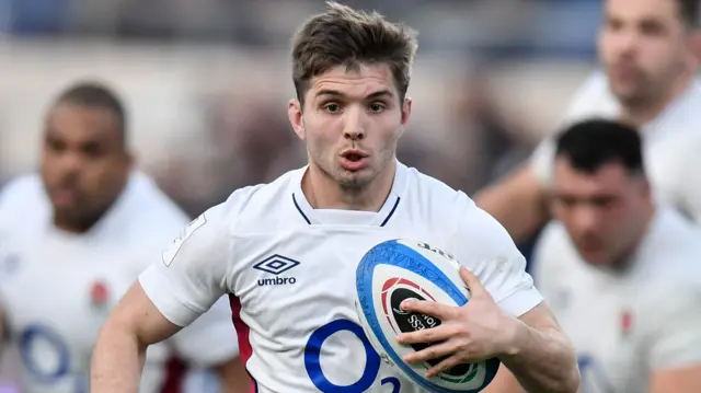 England's Harry Randall runs with the ball