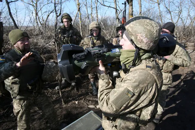 A Ukrainian soldier with an anti-tank weapon