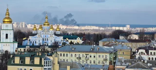 Black smoke rises near the centre of Kyiv