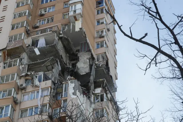 Building attacked in Kyiv