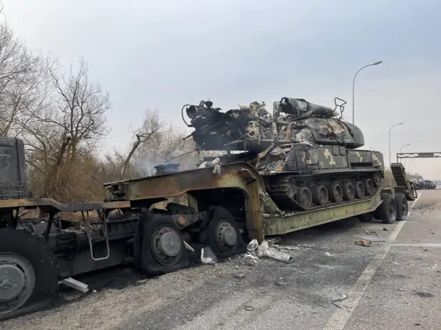 wreckage on road to kyiv