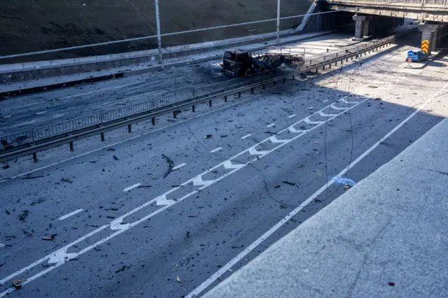 A destroyed Russian supply vehicle in Kyiv