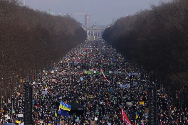 Thousands of people at an anti-war protest in Berlin