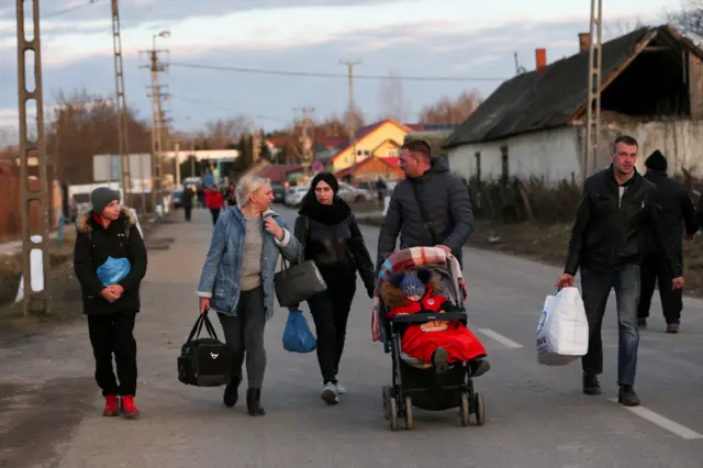 People fleeing from Ukraine arrive in Hungary