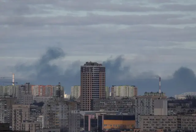 Smoke from shelling seen on the outskirts of Kyiv on Sunday morning