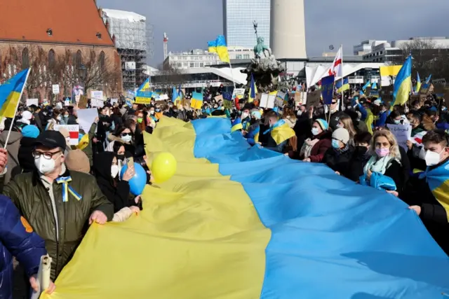 Thousands of people at an anti-war protest in Berlin