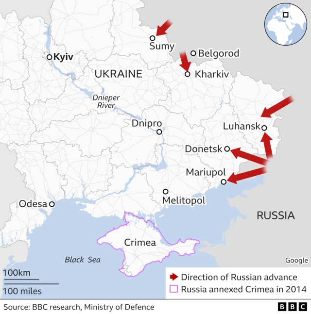 Map of Russian advances