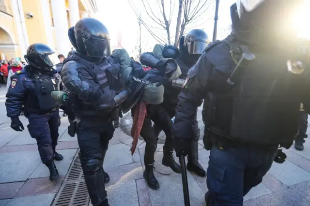 Protester being detained