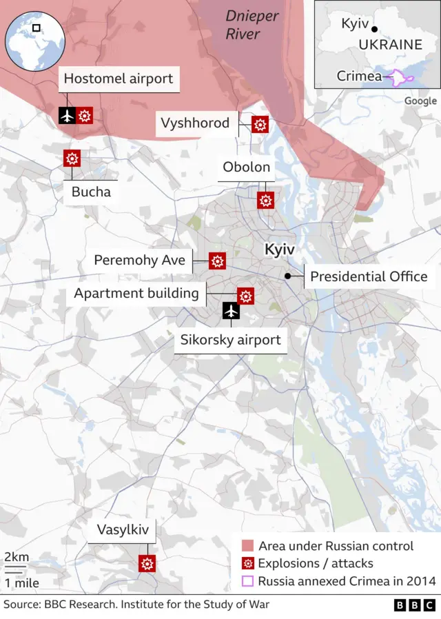 Map of attacks on Kyiv