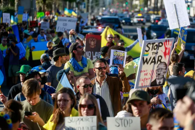 Protesters in Santa Monica, California, on Sunday