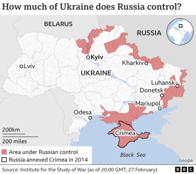 Map showing how much of Ukraine Russia now controls