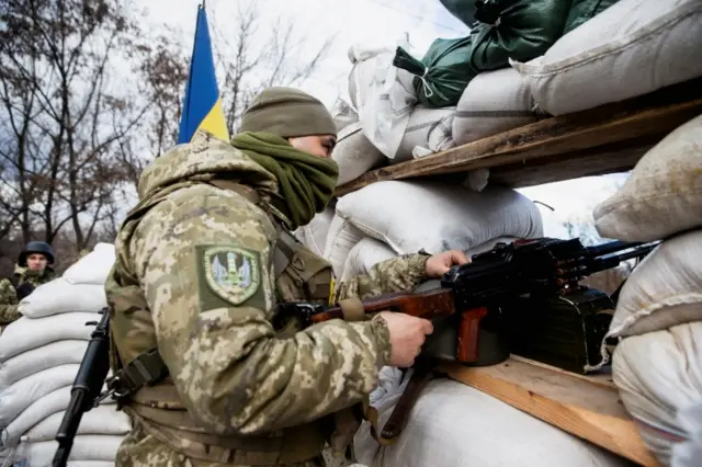 Ukrainian solider at a check point in Zhytomyr