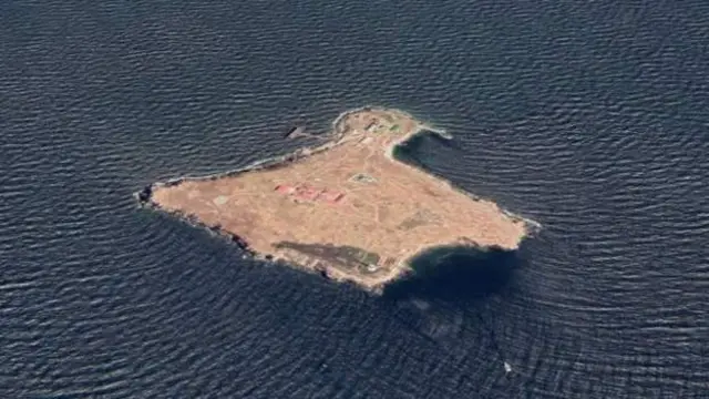 Aerial view of Zmiinyi (Snake) Island