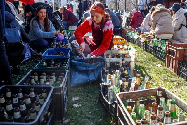 Ukrainians mix Molotov cocktails in Uzhhorod, western Ukraine