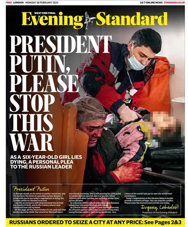 Evening Standard front page