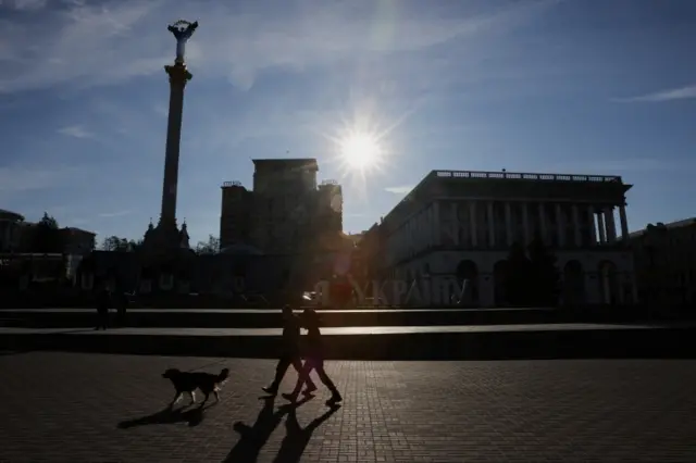 Residents walking around Kyiv