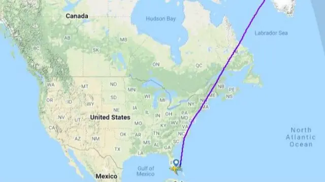 Virtual image of Russian commerical plane Aeroflot 111 flight route