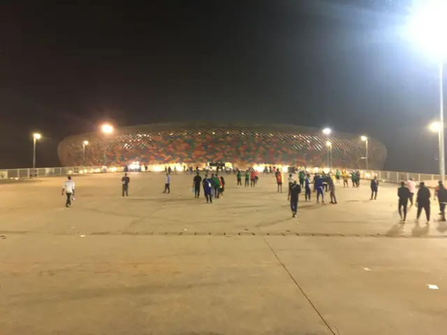 A sparse crowd outside the Olembe Stadium in Cameroon