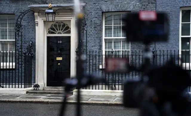 A TV camera outside the No 10 Downing Street front door