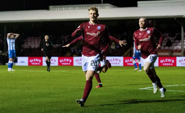 Jack Hamilton celebrates his goal for Arbroath