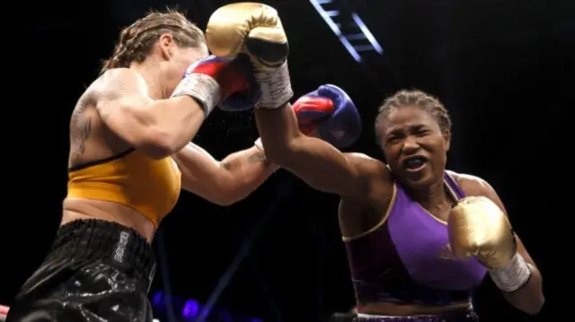 Caroline Dubois lands a punch in her win over Vaida Masiokaite