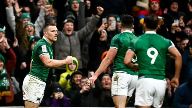 Ireland celebrate try