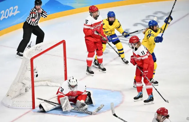 Sweden scoring against Denmark