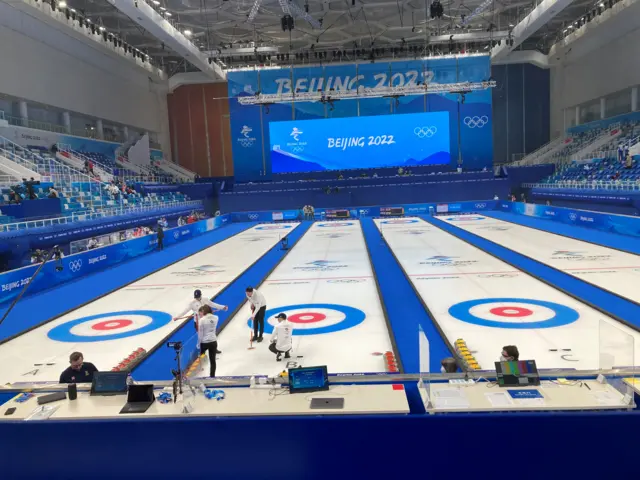 Team GB curlers practice before their bronze medal match