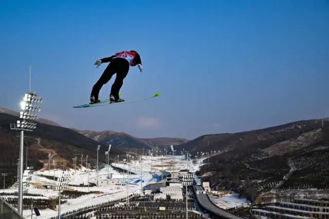 Ryota Yamamoto jumps at the Winter Olympics