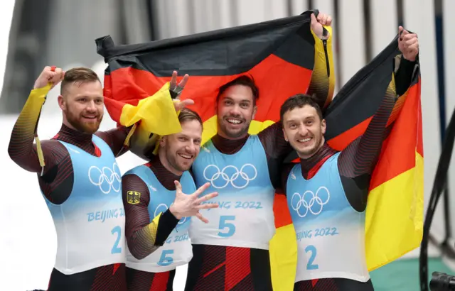 German athletes celebrate